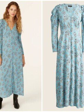 J. Crew Drapey Puff Sleeve Dress in Paisley Blue Sz 8